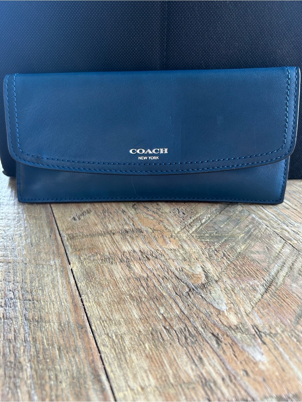 Coach Leather Continental Wallet in Royal Blue with Silver Logo